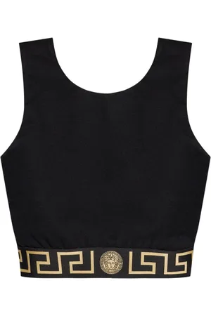 VERSACE Femme, Tops, Noir, Taille: 38 FR Soutien-gorge de sport noir avec motif clé grecque