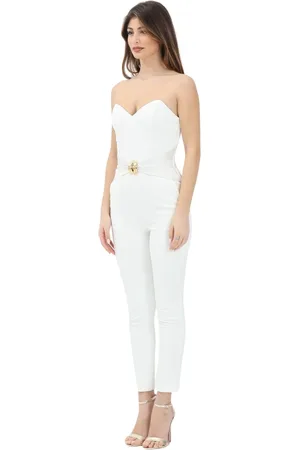 Elisabetta Franchi Femme, Combinaisons et Ensembles, Blanc, Taille: 42 FR Combinaison élégante ivoire avec ornements en bijoux