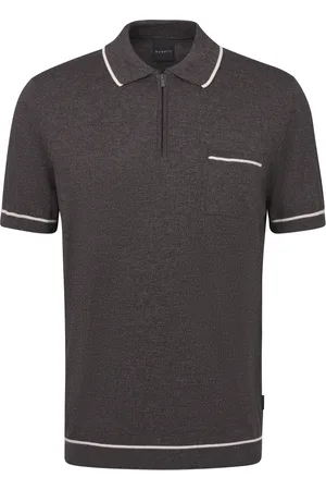 Bugatti Homme, Tops, Brun, Taille: M Polo Jaspe avec fermeture éclair et poche poitrine