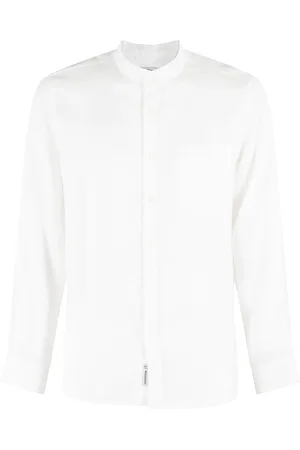 Woolrich Homme, Chemises, Blanc, Taille: L Chemise en Lin Blanc Col Montant