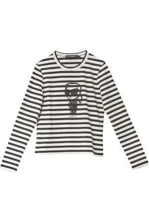 Karl Lagerfeld Femme, Tops, Noir, Taille: 40 FR Ikon Print Stripe Lslv Top