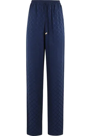 Elisabetta Franchi Femme, Pantalons, Bleu, Taille: 44 FR Pantalon Bleu en Satin Jacquard