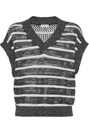 Brunello Cucinelli Femme, Pulls, Gris, Taille: 42 FR Gilet Tricot Pétrole