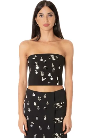 Isabelle Blanche Femme, Tops, Noir, Taille: 38 FR Bustier Noir avec Broderie et Paillettes