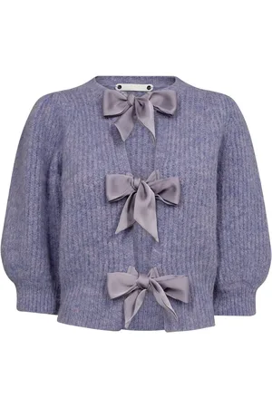 Co`Couture Femme, Pulls, Violet, Taille: 40 FR Gilet Lilas en Tricot avec Nœuds en Satin