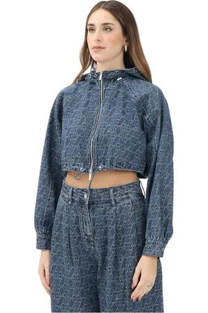 Armani Exchange Femme, Vestes, Bleu, Taille: 42 FR Veste en jean avec motif logo