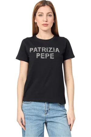 Patrizia Pepe Femme, Tops, Noir, Taille: 40 FR T-shirt noir avec logo à paillettes