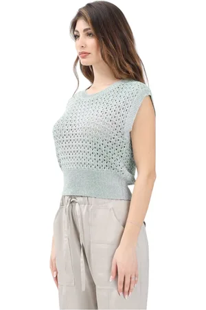 AKEP Femme, Tops, Vert, Taille: 38 FR Haut tricoté vert aéré avec ourlet côtelé
