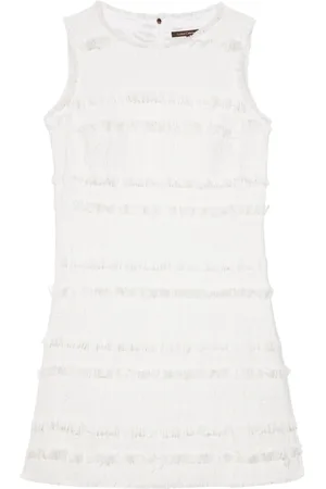 Luisa Cerano Femme, Robes, Blanc, Taille: 38 FR Robe Chemise en Tweed Fantaisie avec Franges