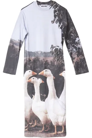 Moschino Femme, Robes, Multicolore, Taille: 38 FR Robe Longue en Coton Imprimé Oie