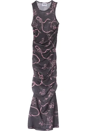 Moschino Femme, Robes, Multicolore, Taille: 38 FR Robe Midi en Tulle à Imprimé Ramage Noir