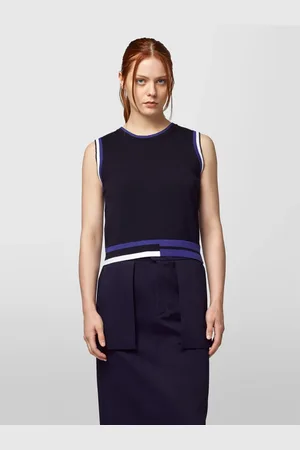 ALPHA STUDIO Femme, Pulls, Bleu, Taille: 42 FR Débardeur Court avec Bordures Contrastées