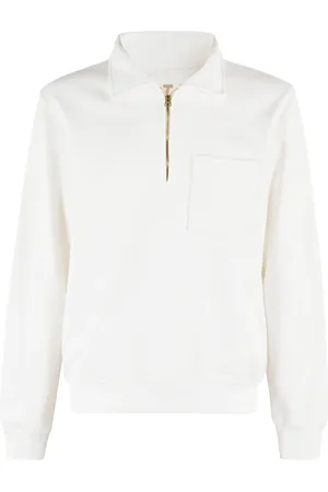 FORTELA Homme, Sweatshirts et sweats à capuche, Blanc, Taille: L Sweat à Demi-Zip Blanc avec Poche Poitrine