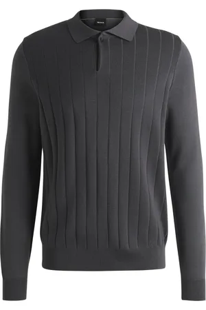 HUGO BOSS Homme, Pulls, Gris, Taille: 2XL Pull à Col Polo à Rayures en Laine