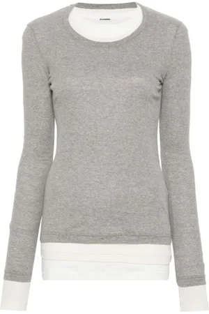 Jil Sander Femme, Tops, Gris, Taille: 40 FR T-shirt à Col Rond Côtelé