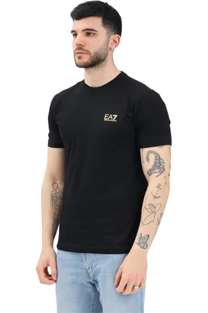 EA7 Homme, Tops, Noir, Taille: L T-shirt noir à manches courtes Design moderne