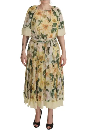 Dolce & Gabbana Femme, Robes, Multicolore, Taille: 40 FR Robe Midi en Soie à Imprimé Floral