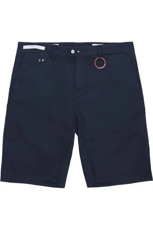 sartoria tramarossa Homme, Shorts, Bleu, Taille: W36 Shorts en Mélange de Lin et Coton Bleu avec Patch Logo en Daim