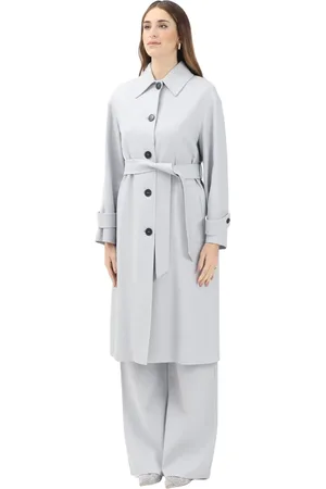 Max Mara Femme, Manteaux, Gris, Taille: 36 FR Trench Gris Long Coupe Droite