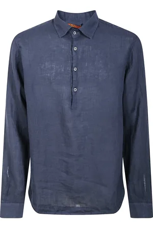BARENA Homme, Tops, Bleu, Taille: XL Chemise en Lin Coupe Classique