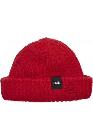 GCDS Femme, Accessoires, Rouge, Taille: ONE Size Bonnet à revers côtelé