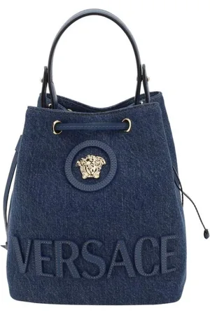 VERSACE Femme, Sacs, Bleu, Taille: ONE Size Sac Seau en Denim avec Méduse Dorée
