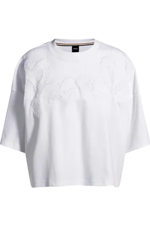 HUGO BOSS Femme, Tops, Blanc, Taille: 40 FR T-shirt en coton brodé Enesse Blanc