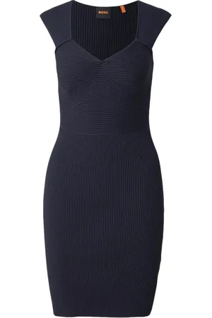 HUGO BOSS Femme, Robes, Bleu, Taille: 42 FR Robe en Maille Côtelée Bleu Foncé Foberts