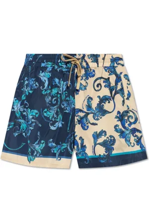 VERSACE Homme, Maillots de bain, Bleu, Taille: L Shorts de plage bicolores pour hommes avec impression Barocco
