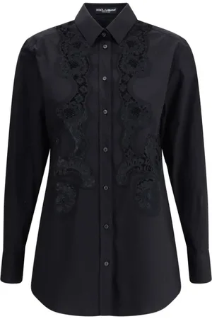 Dolce & Gabbana Femme, Blouses et Chemises, Noir, Taille: 36 FR Chemise Élégante avec Insertions en Dentelle