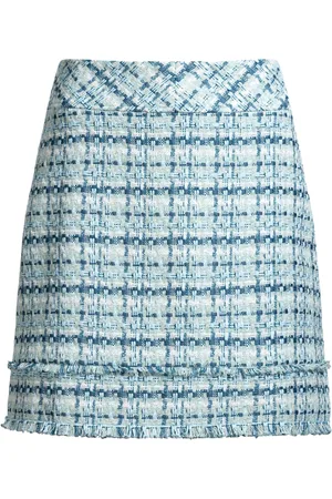 HUGO BOSS Femme, Jupes, Bleu, Taille: 44 FR Jupe Tweed Bleue avec Franges
