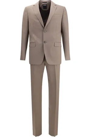 Ermenegildo Zegna Homme, Costumes, Brun, Taille: XL Élégant Costume en Laine avec Rayures Contrastantes