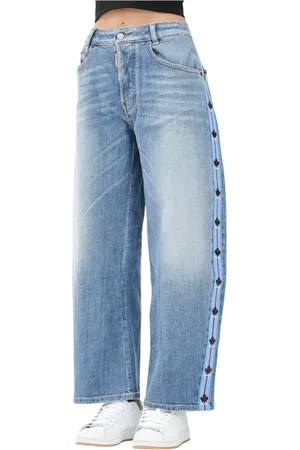 Dsquared2 Femme, Jeans, Bleu, Taille: 38 FR Jean en Denim avec Accent Feuille d