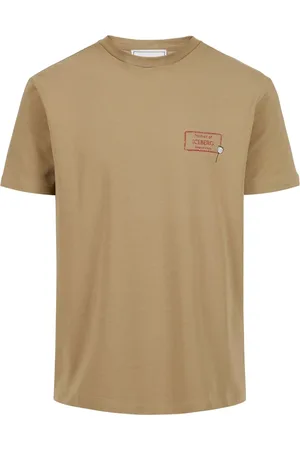 Iceberg Homme, Tops, , Taille: XL T-shirt slim-fit en coton stretch de couleur boue avec motif coquelicot