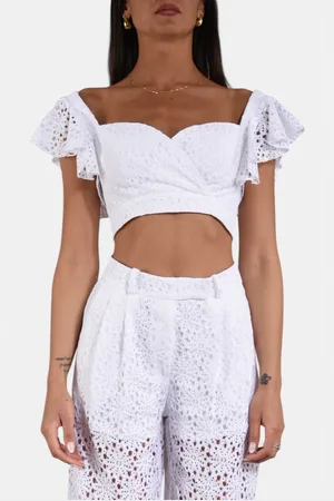 ACTUALEE Femme, Blouses et Chemises, Blanc, Taille: 40 FR Haut en Dentelle avec Bonnets Rembourrés