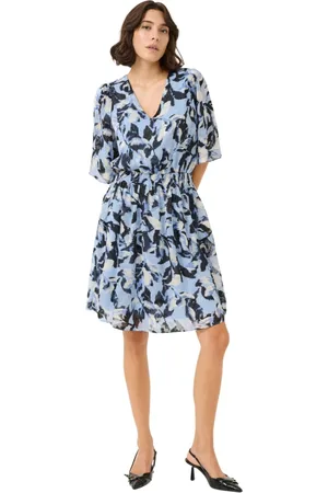 Kaffe Femme, Robes, Multicolore, Taille: 42 FR Robe Bleue à Imprimé Floral et Col en V