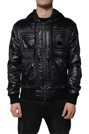 Dolce & Gabbana Homme, Vestes, Noir, Taille: L Veste Blouson à Capuche en Nylon Noir avec Logo