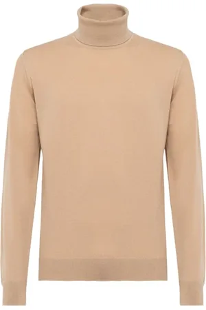 ALPHA STUDIO Homme, Pulls, Brun, Taille: 3XL Pull en Cachemire à Col Roulé avec Broderie Côtelée