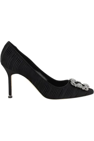 Manolo Blahnik Femme, Chaussures, Noir, Taille: 36 EU Boucle en cristal Escarpins en satin de soie