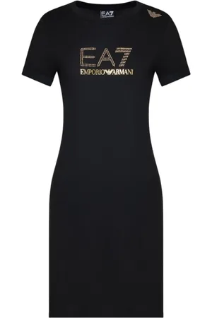 EA7 Femme, Robes, Noir, Taille: 42 FR Robe Noire avec Clous Dorés