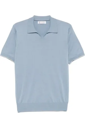 Brunello Cucinelli Homme, Tops, Bleu, Taille: L Polo en Coton Bleu Clair