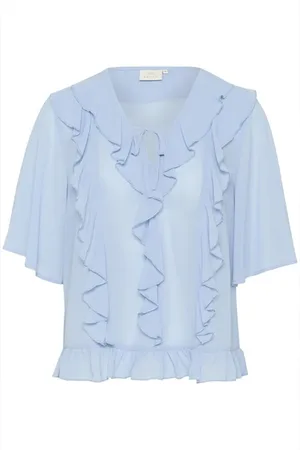Kaffe Femme, Blouses et Chemises, Bleu, Taille: 48 FR Chemisier Féminin avec Détails à Volants