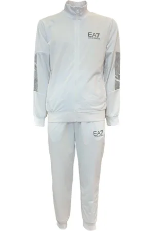 EA7 Homme, Sport, Blanc, Taille: L Ensemble de survêtement blanc avec logo zippé