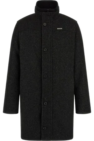 Guess Homme, Manteaux, Noir, Taille: L Long Manteau d`Hiver en Laine