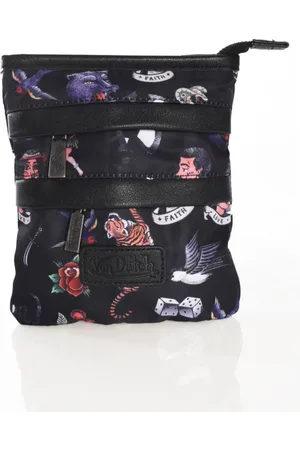 Von Dutch Homme, Sacs, Multicolore, Taille: ONE Size Pochette en nylon noir avec logo imprimé