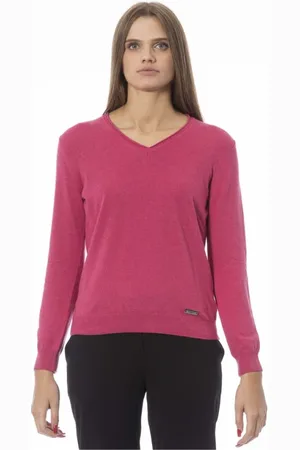 BALDININI Femme, Pulls, Rose, Taille: 38 FR Pull Fuchsia à Col en V Côtelé