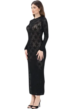 AKEP Femme, Robes, Noir, Taille: 38 FR Robe Longue en Tricot Noir avec Broderie Étoile