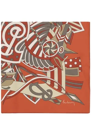 Burberry Femme, Accessoires, Brun, Taille: ONE Size Foulard en Soie avec Logo Equestrian Knight