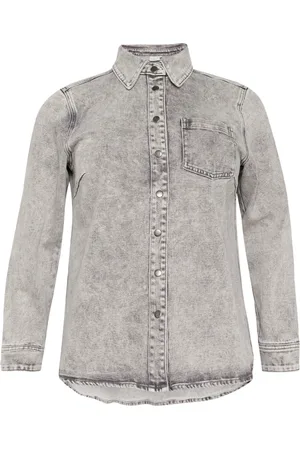 Kaffe Femme, Vestes, Gris, Taille: 44 FR Veste en Denim Gris Lavé Style Classique