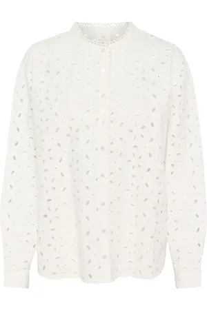 Kaffe Femme, Blouses et Chemises, Blanc, Taille: 42 FR Chemisier Blouse Anglaise Brodée